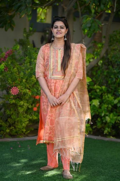 Cotton Chanderi Suit With Straight Pants