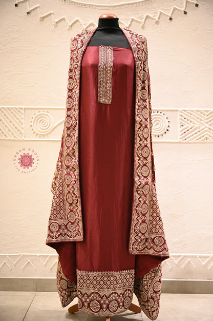 Silk Festive Suit With Heavy Embroidery Dupatta