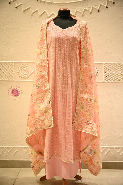 Georgette Chikankari Festive Suit With Organza Dupatta