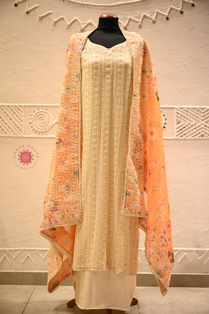 Georgette Chikankari Festive Suit With Organza Dupatta