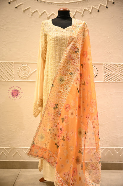 Georgette Chikankari Festive Suit With Organza Dupatta