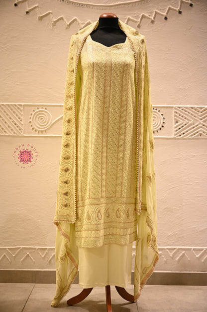 Georgette Chikankari  Festive Suit With Chiffon Dupatta