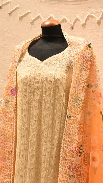 Georgette Chikankari Festive Suit With Organza Dupatta