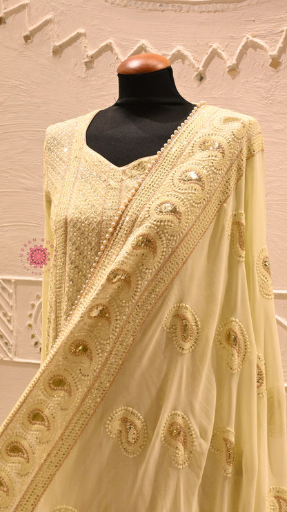 Georgette Chikankari  Festive Suit With Chiffon Dupatta