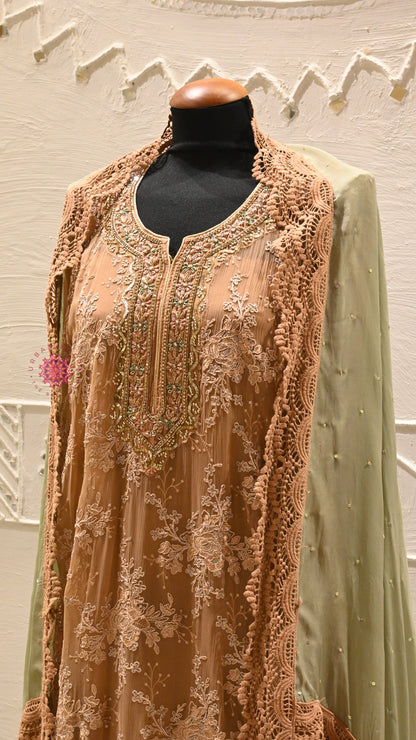 Georgette Festive Suit With Embroidery And Lace Work