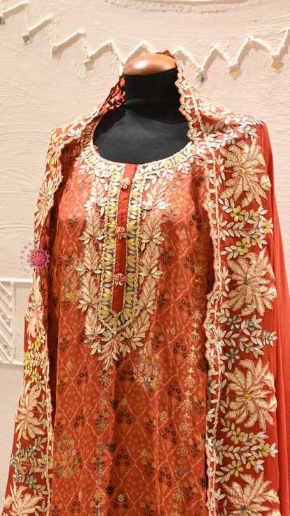 Silk Festive Suit With Gota Work