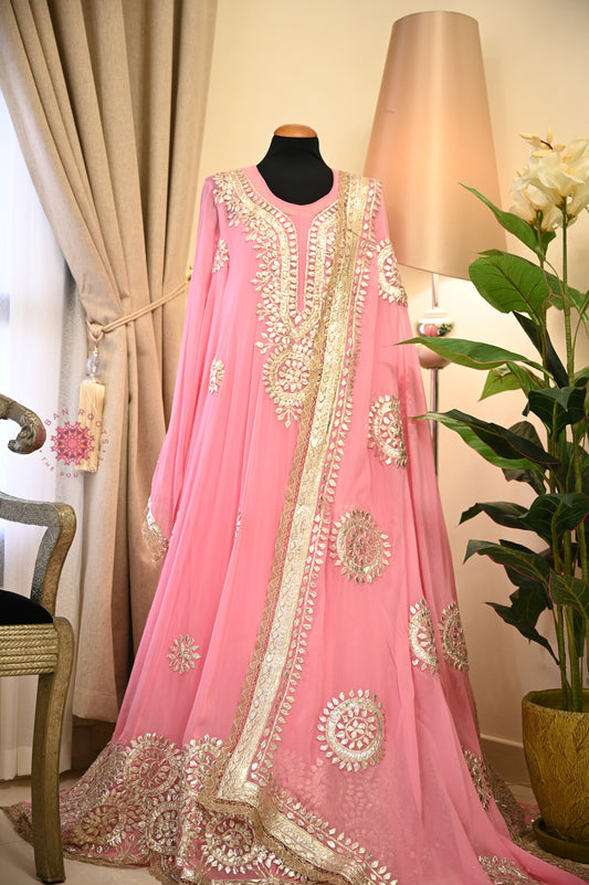 Georgette Anarkali With Hand Gota Work