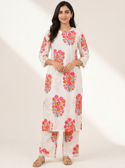 Gulbahar Ivory Handblock Kurta Set