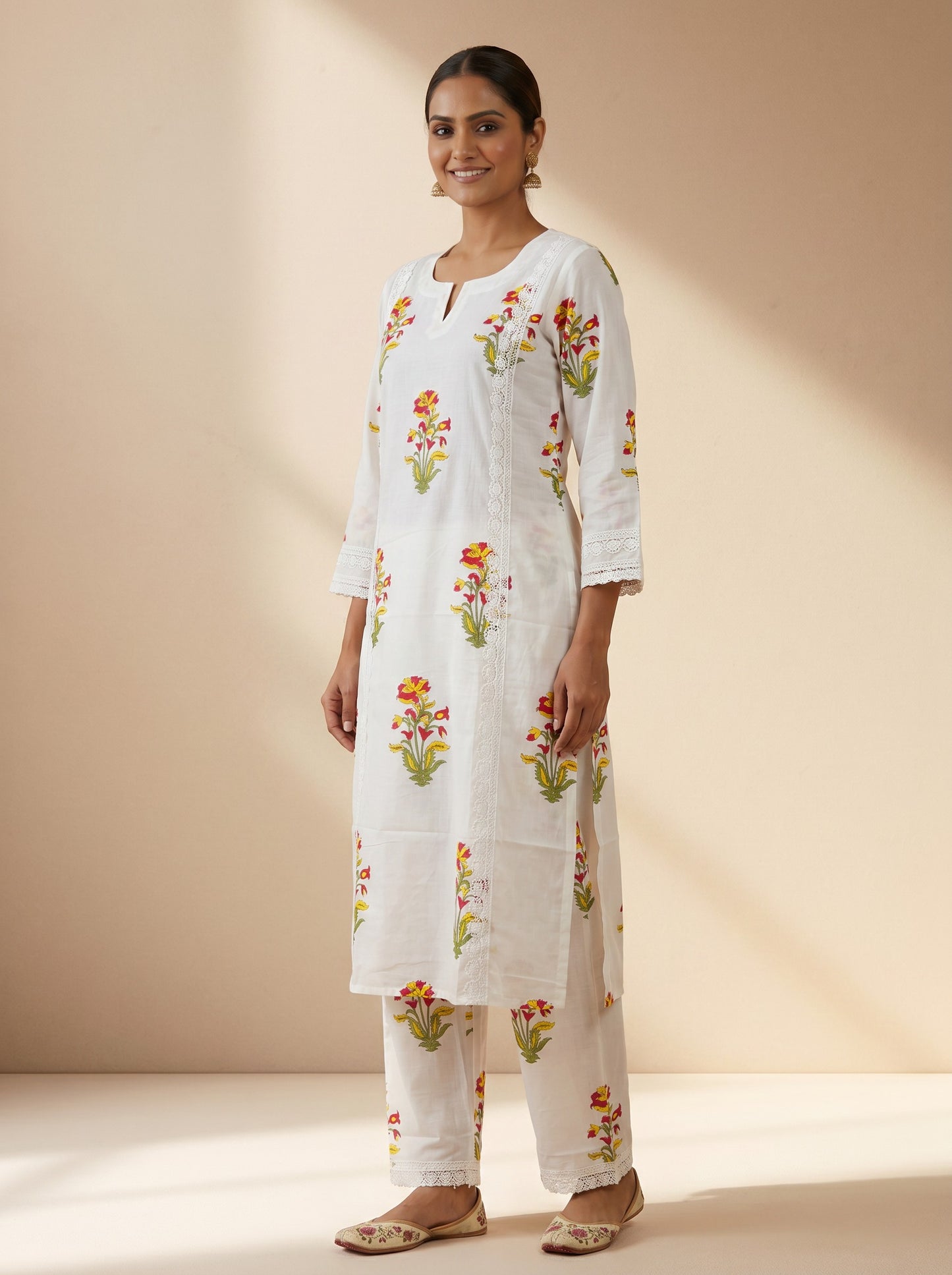 Noor Gul Ivory Handblock Kurta Set