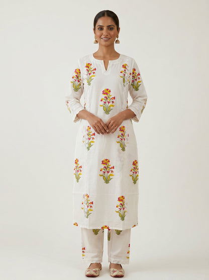 Noor Gul Ivory Handblock Kurta Set