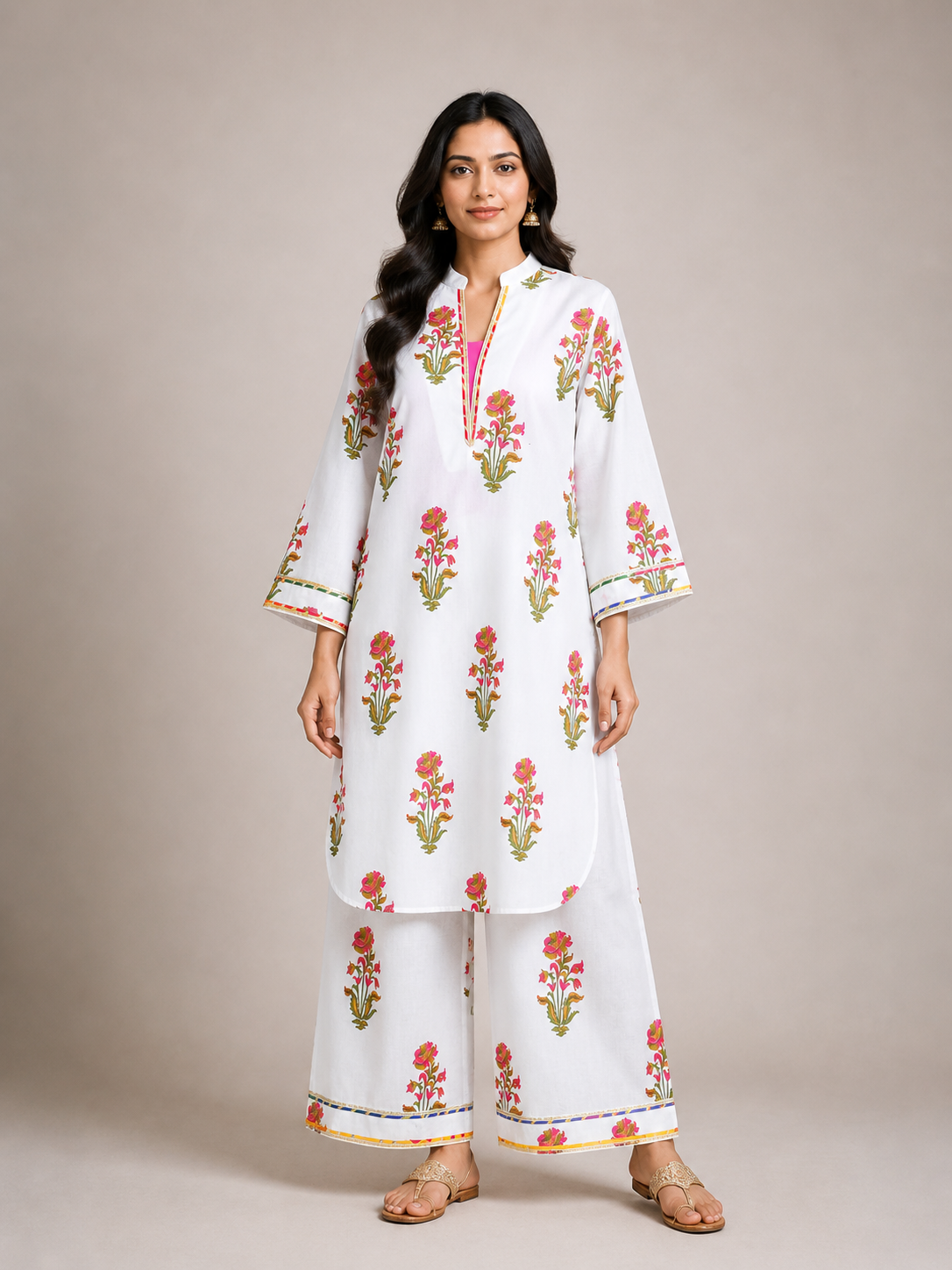 Gulrukh Ivory Handblock Kurta Palazzo Set