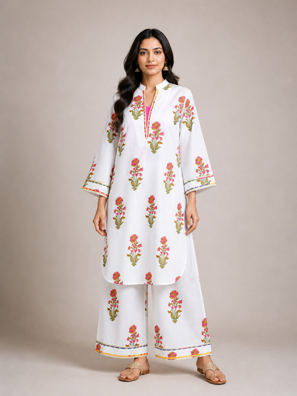 Gulrukh Ivory Handblock Kurta Palazzo Set