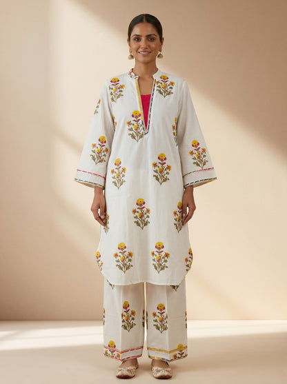 Gulbahaar Ivory Handblock Kurta Palazzo Set