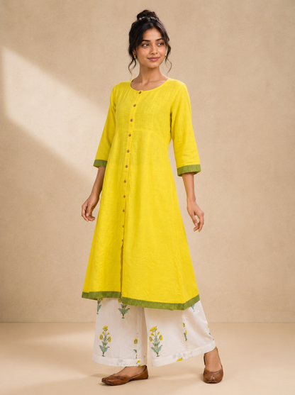 Sunshine Bloom Kurta & Handblock Palazzo Set