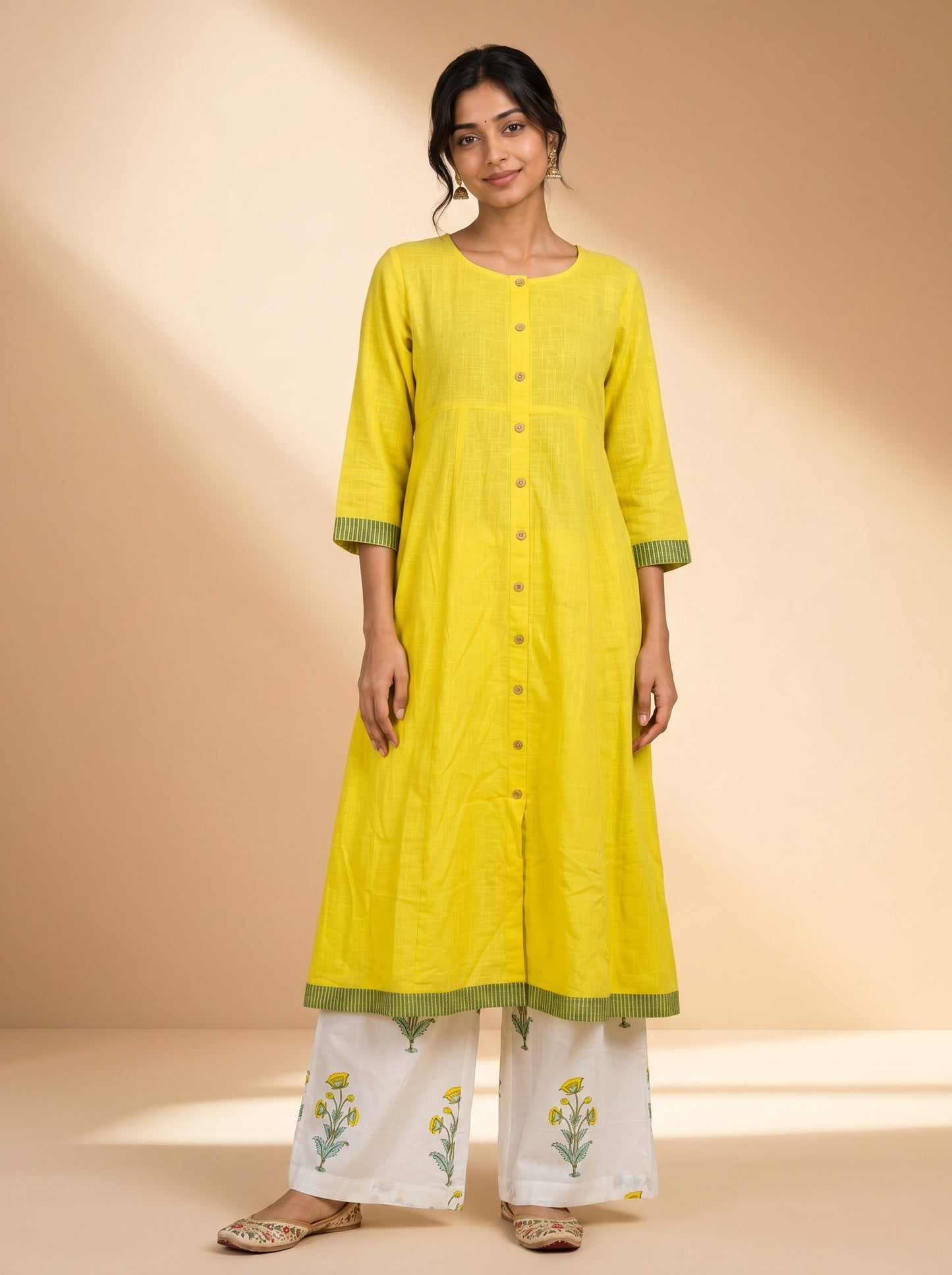 Sunshine Bloom Kurta & Handblock Palazzo Set