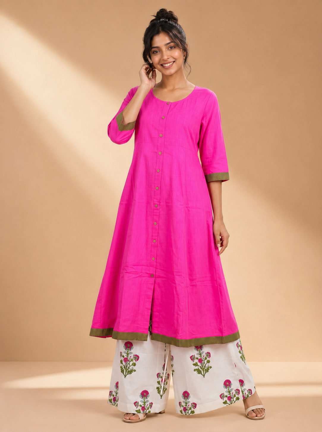 Rosé Bloom Kurta & Floral Palazzo Set