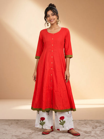 Scarlet Bloom Kurta & Floral Palazzo Set