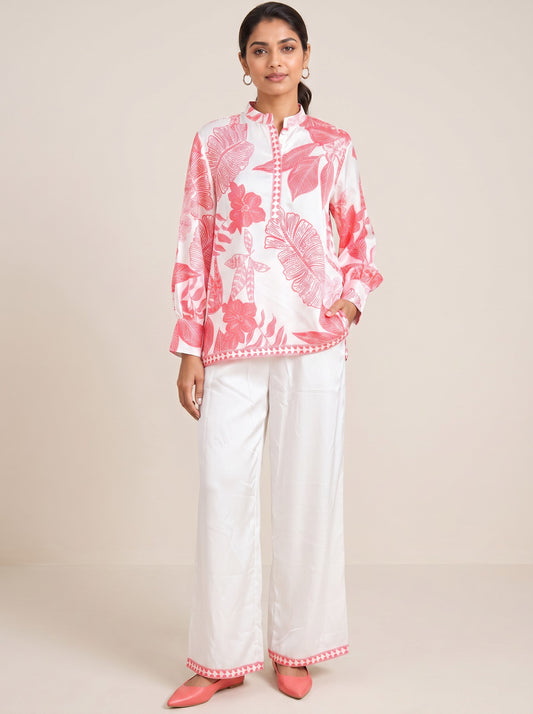 Rosé Tropical Printed Kurta & Palazzo Set