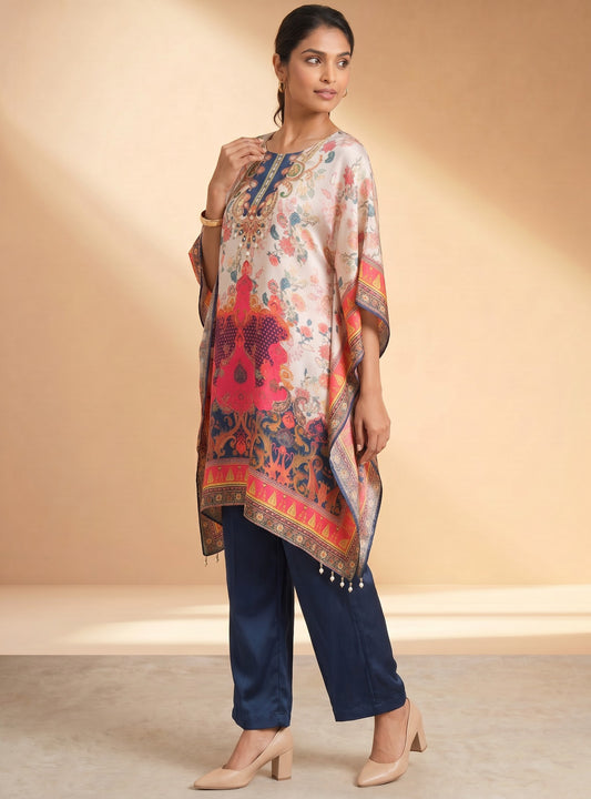 Zariya Rouge Satin Kaftan Co-Ord Set