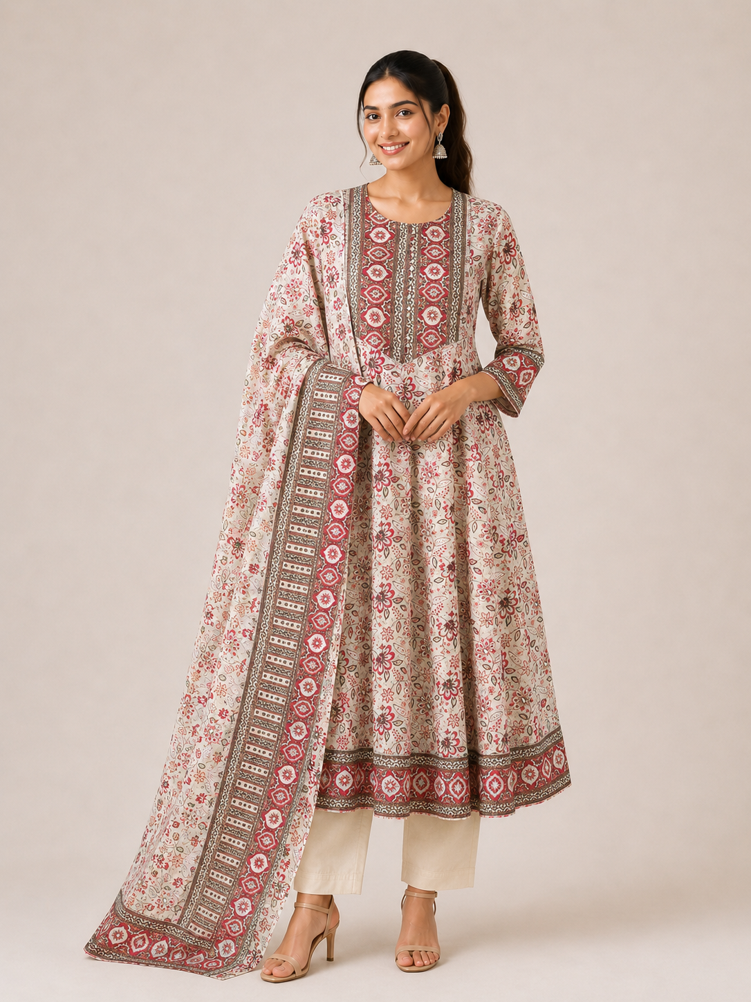 Rosé Aangan Printed Anarkali Kurta Set with Dupatta