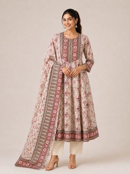 Rosé Aangan Printed Anarkali Kurta Set with Dupatta