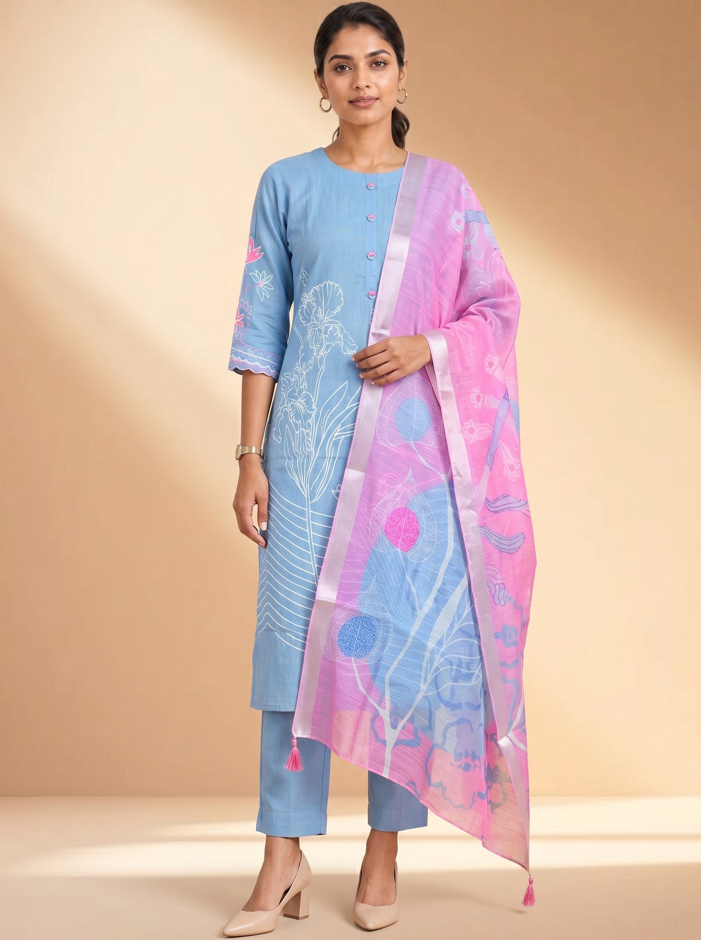 Azure Blush Printed Kurta Pant Set with Artistic Dupatta