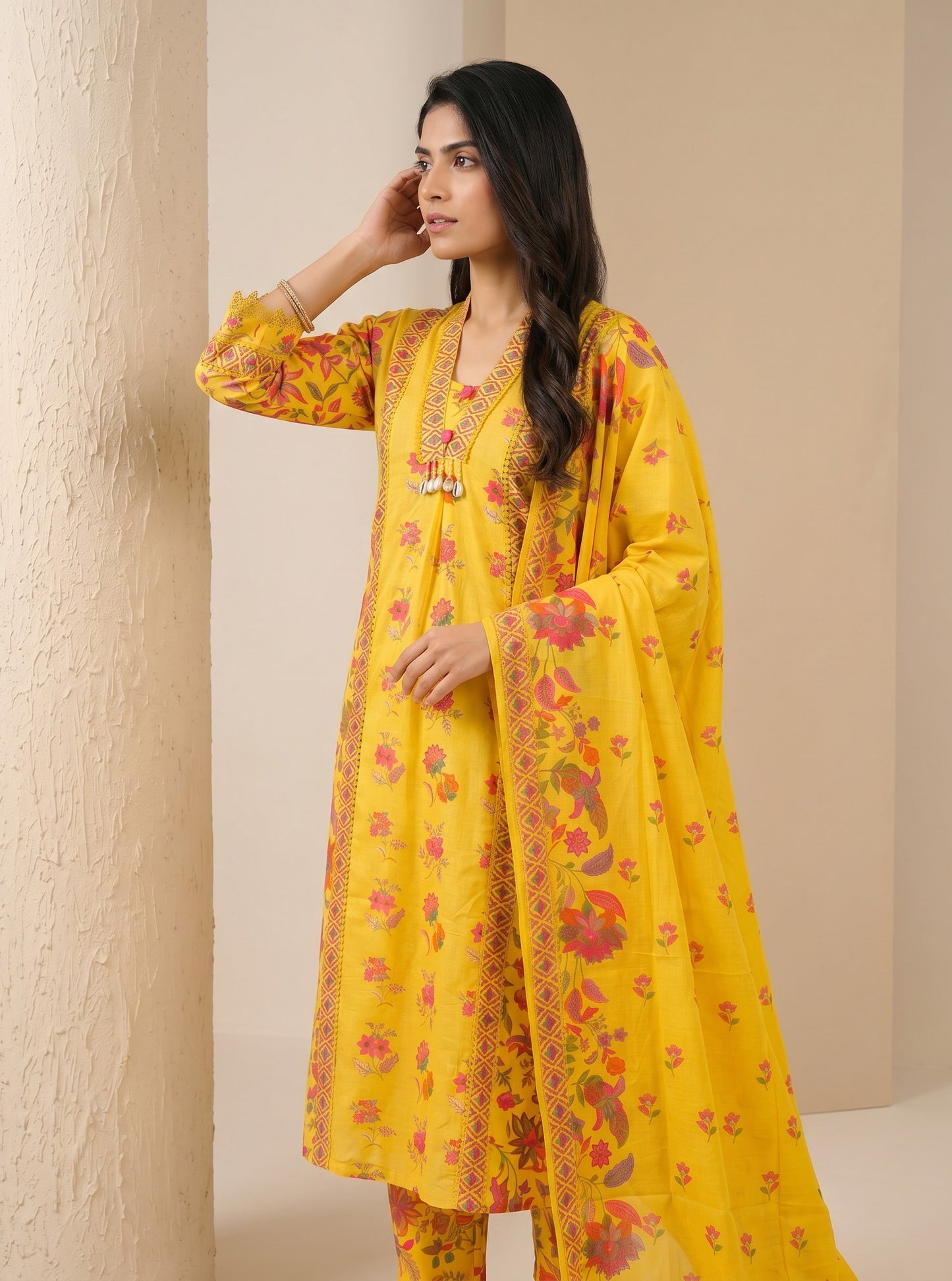 Surajmukhi Bloom Printed Kurta Pant Set with Dupatta