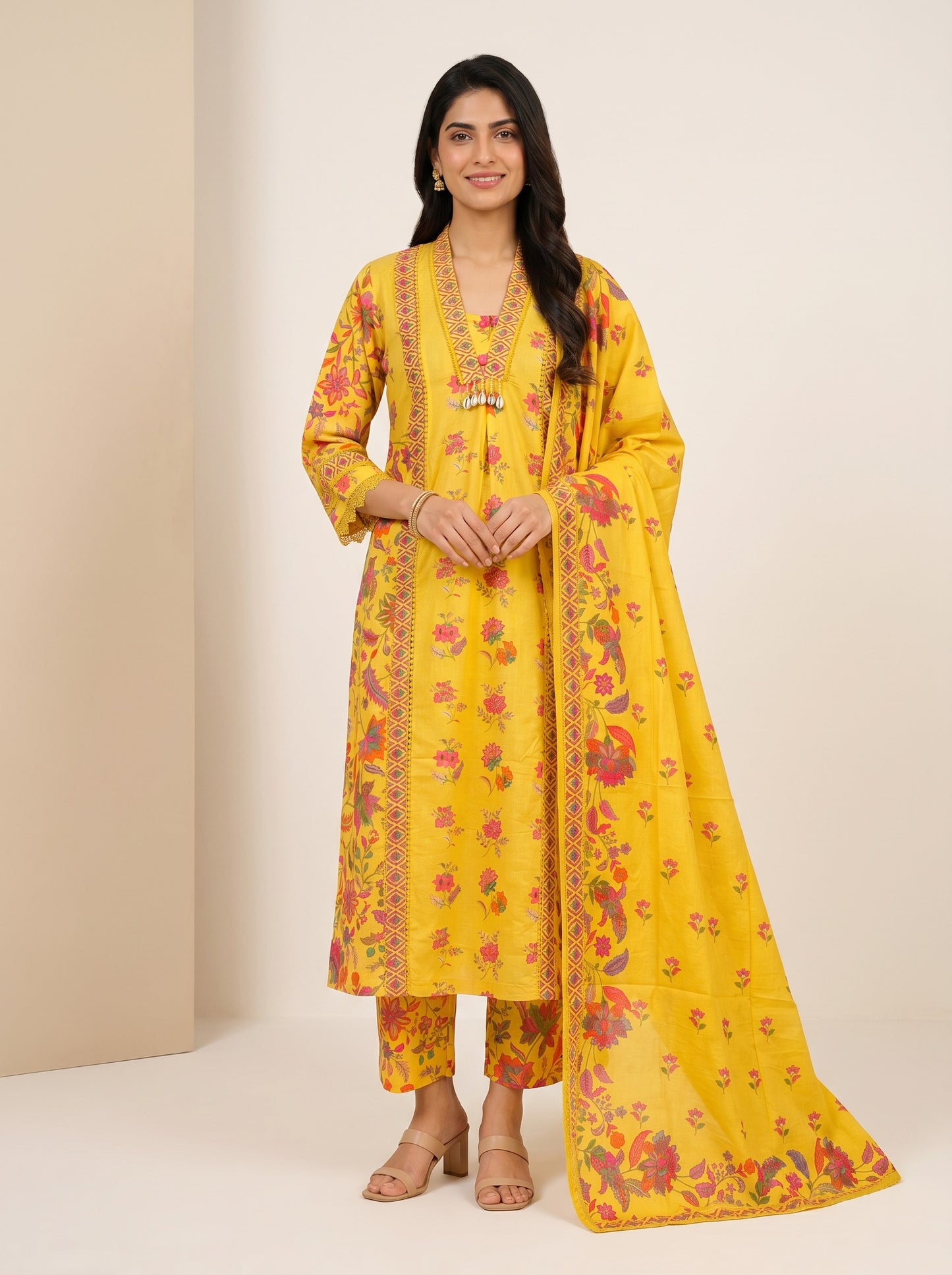 Surajmukhi Bloom Printed Kurta Pant Set with Dupatta