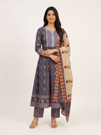 Noor Mahal Printed Anarkali Kurta Set with Dupatta