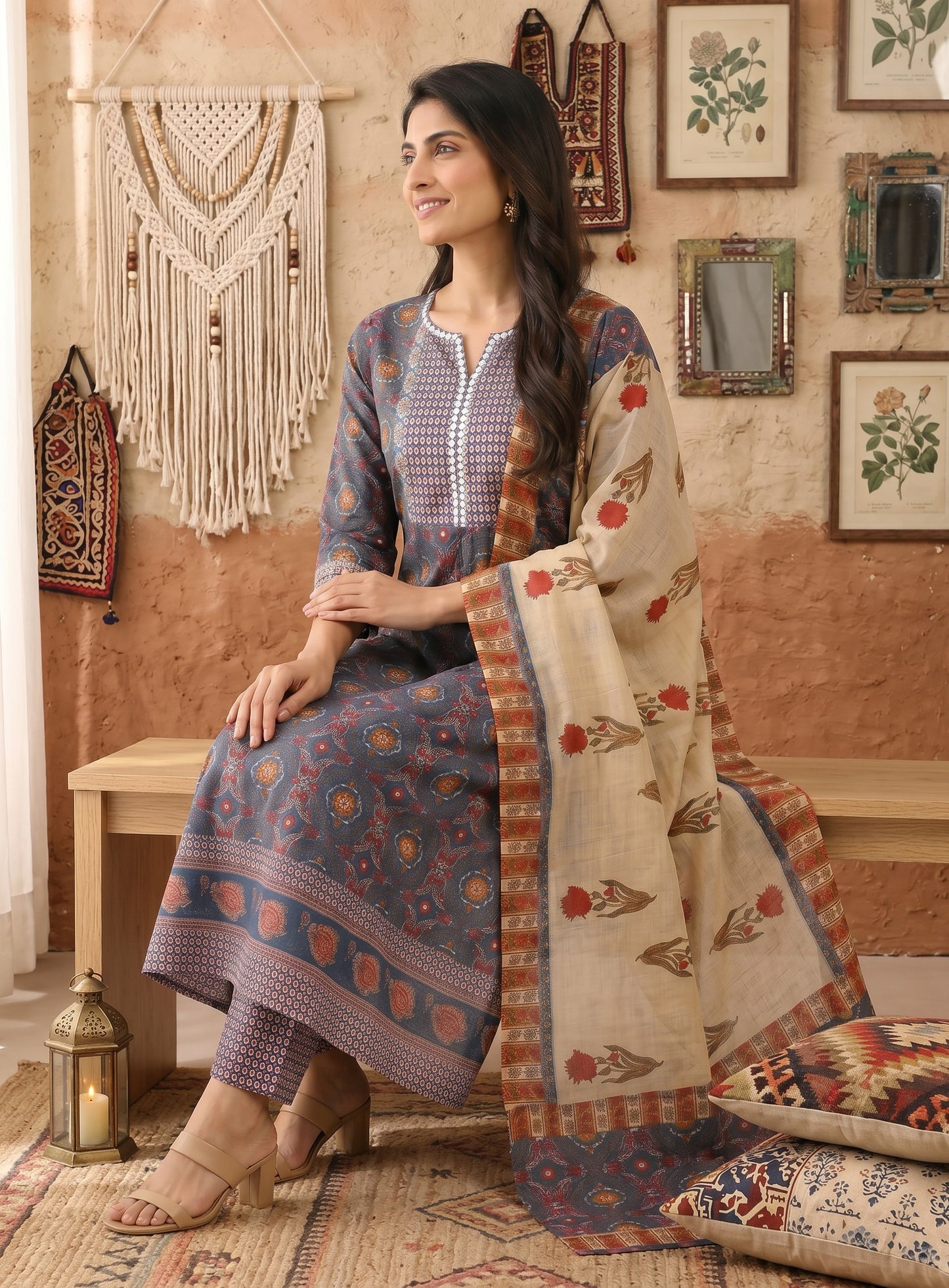 Noor Mahal Printed Anarkali Kurta Set with Dupatta