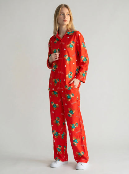 Teddy Bliss Lounge Co-ord Set – Ruby Red