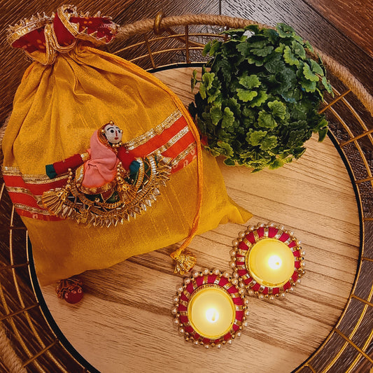 Puppet Latkan Potli Gifting Bag Yellow