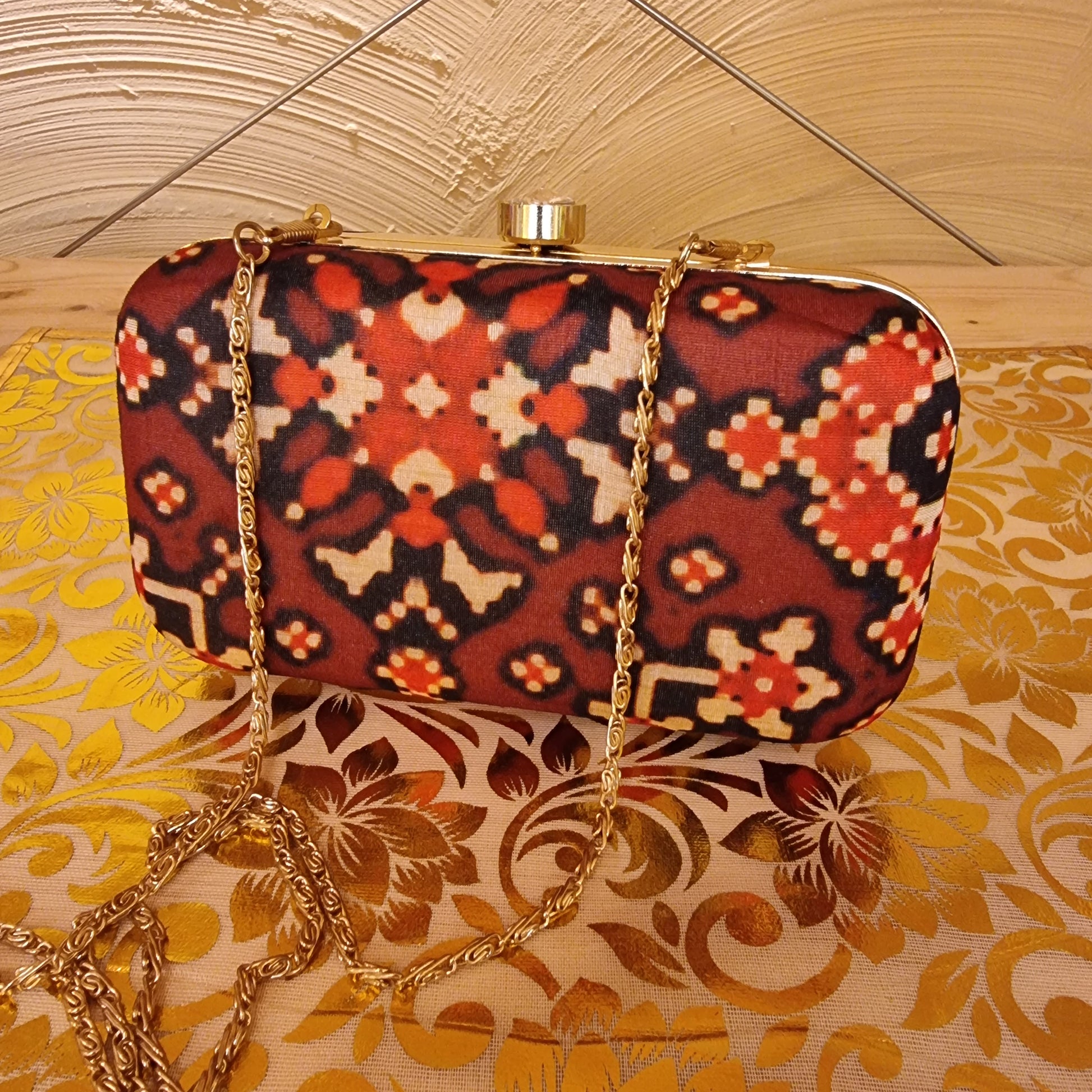 Patola Printed Clutch Bag Brown - Urban Roots