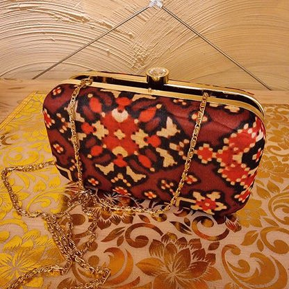 Patola Printed Clutch Bag Brown - Urban Roots