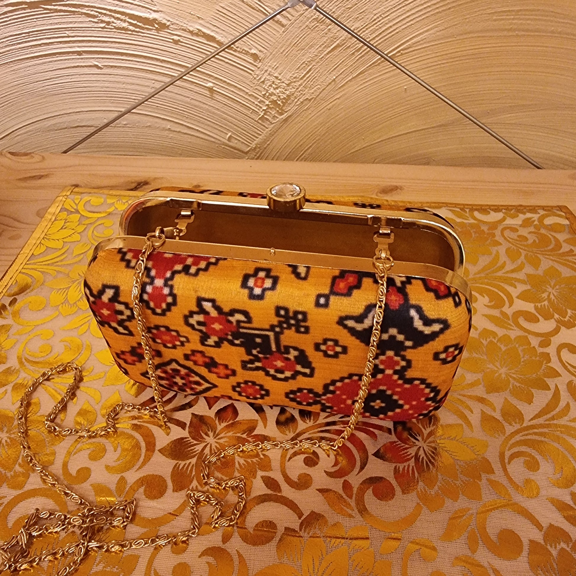 Patola Printed Clutch Bag Yellow - Urban Roots