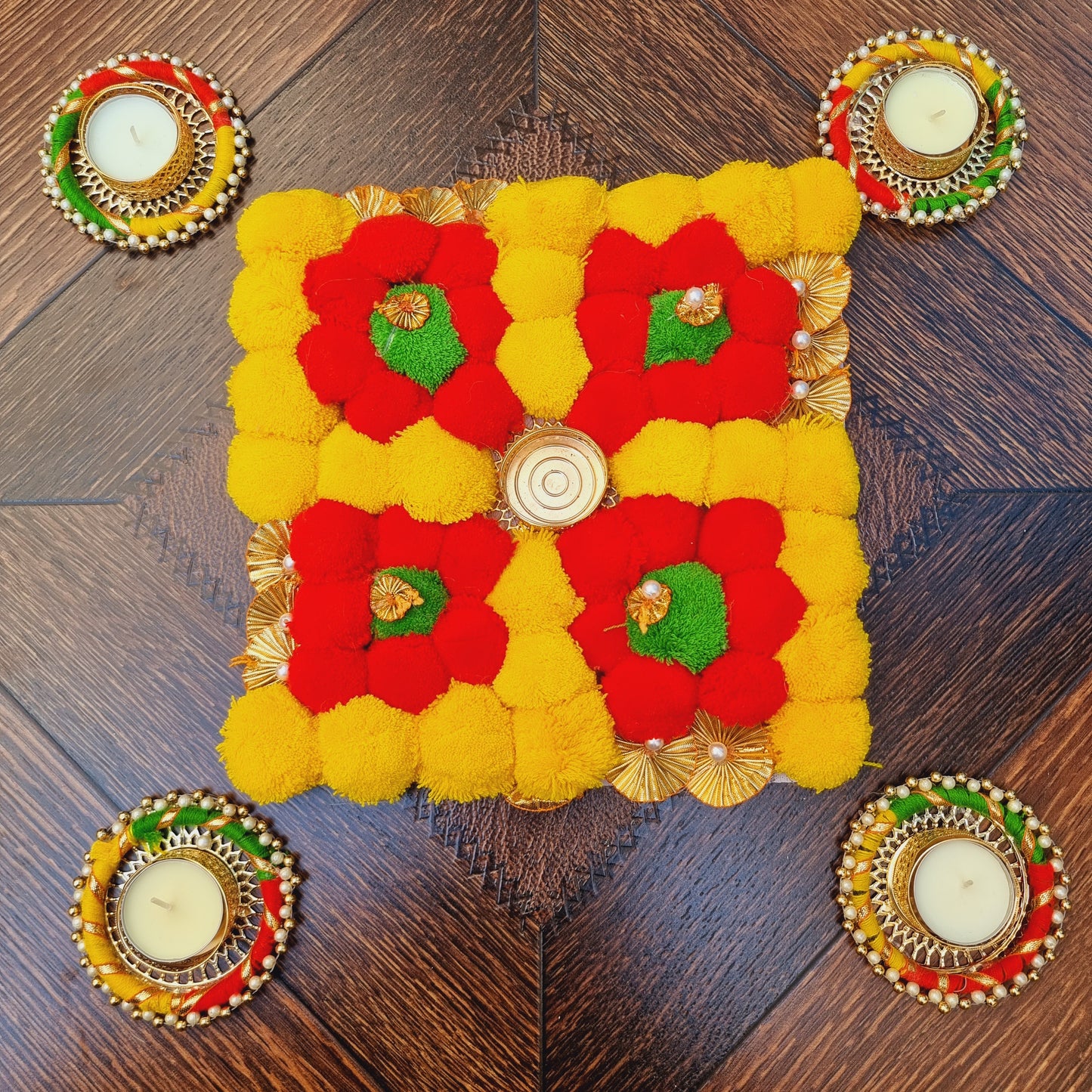 Floral Rangoli Mat ( Set of 5 Pieces) - Urban Roots