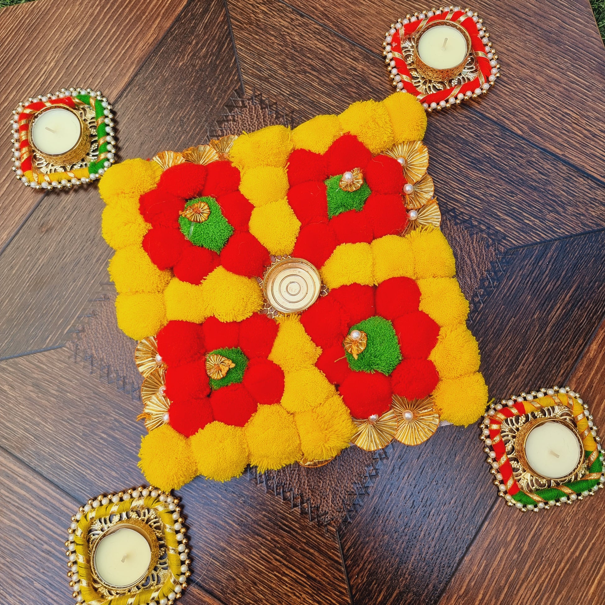 Floral Rangoli Mat ( Set of 5 Pieces) - Urban Roots