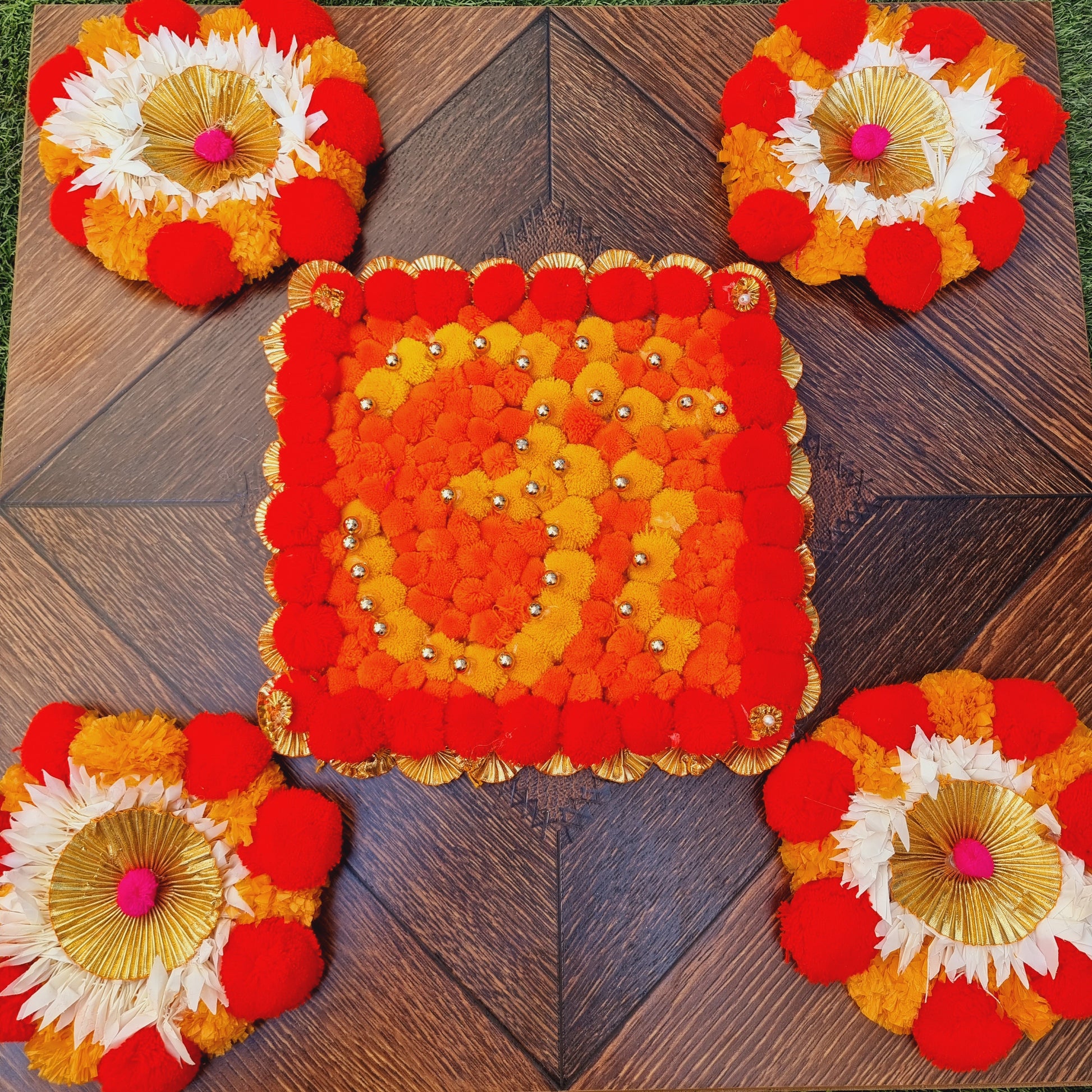 Floral Rangoli Mat ( Set of 5 Pieces) - Urban Roots