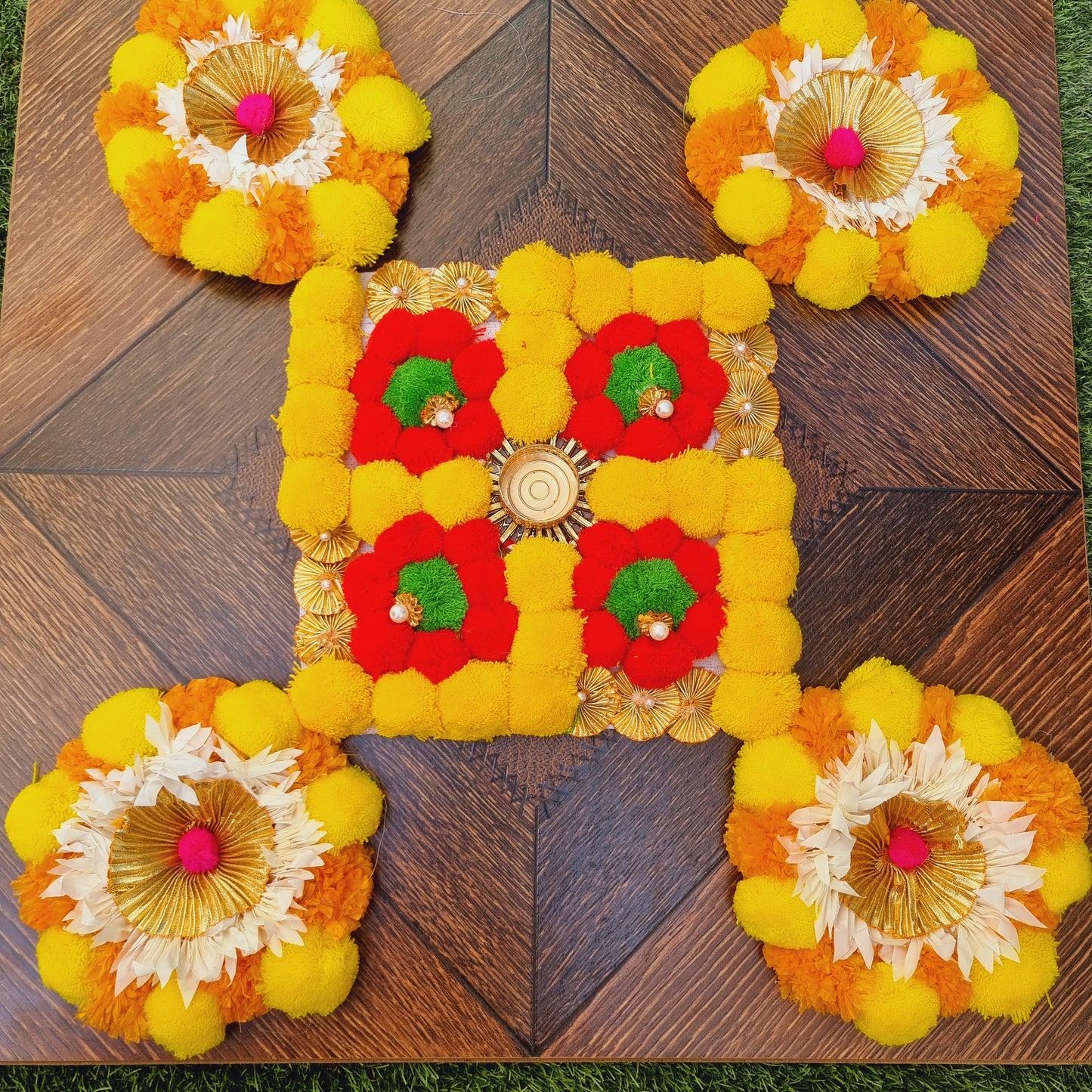 Floral Rangoli Mat ( Set of 5 Pieces) - Urban Roots