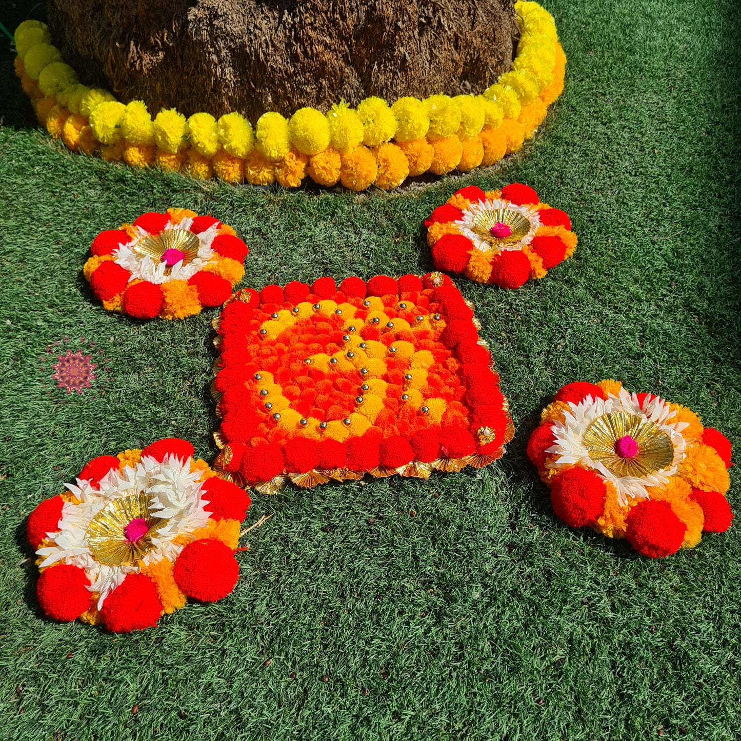 Floral Rangoli Mat ( Set of 5 Pieces) - Urban Roots