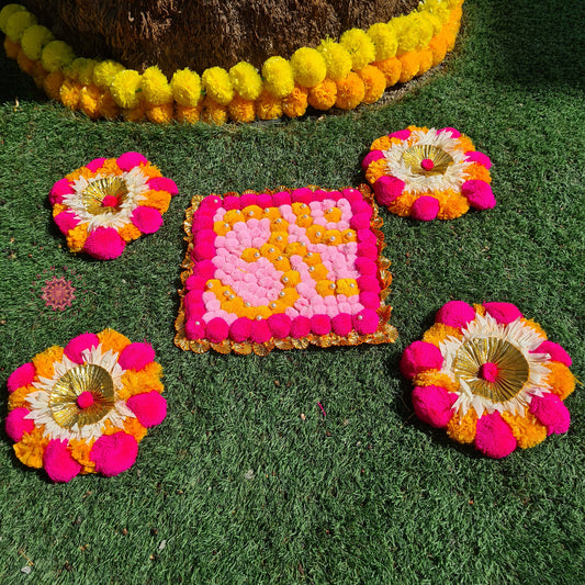 Floral Rangoli Mat ( Set of 5 Pieces) - Urban Roots