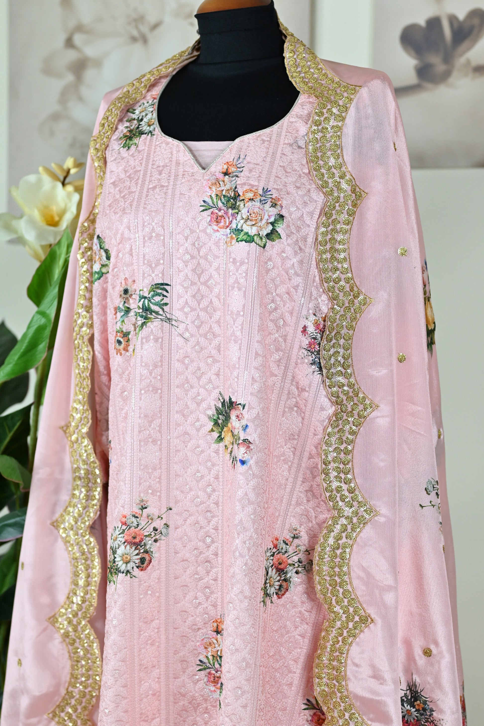 Georgette Festive Suit With Satin Dupatta - Urban Roots