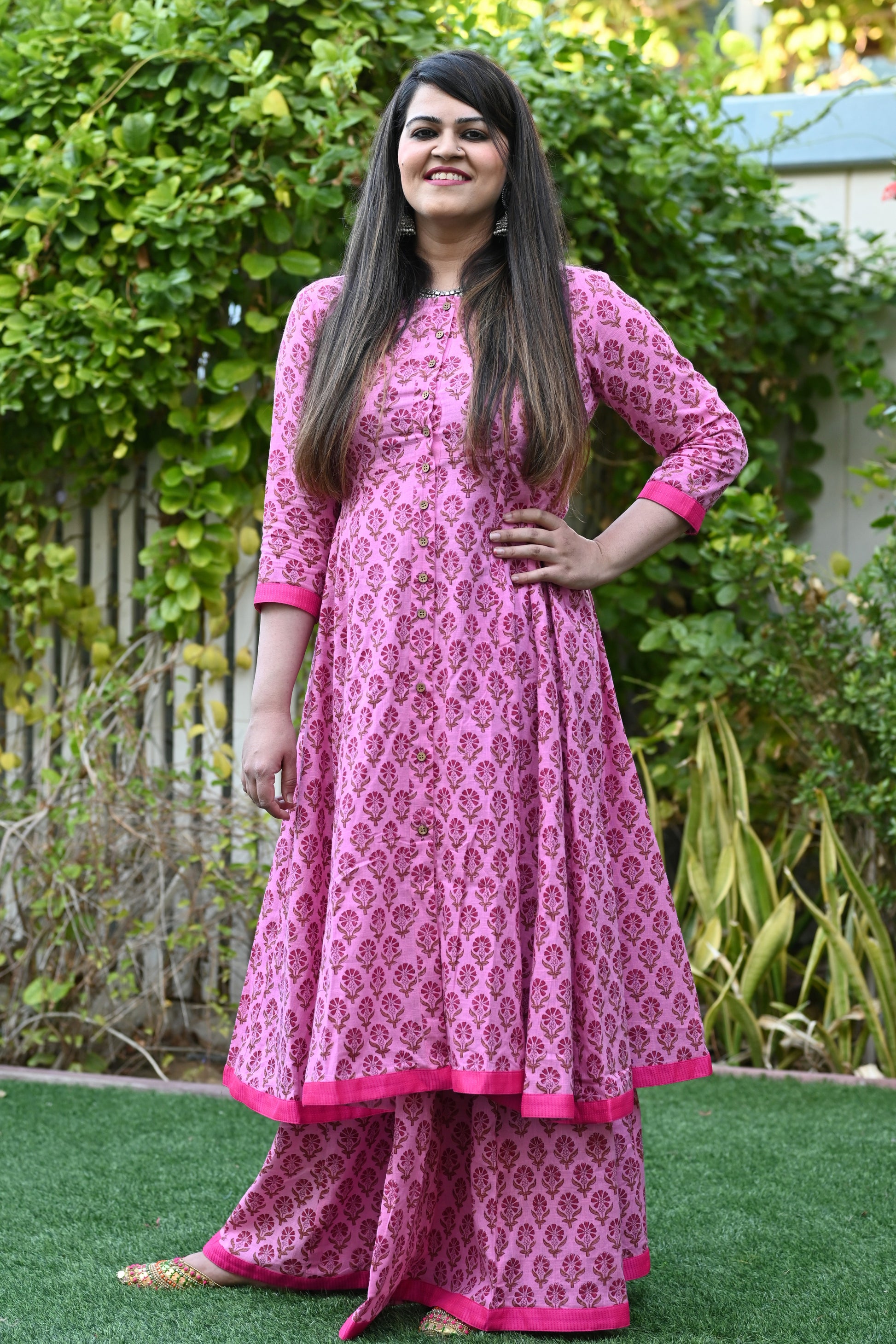 Hand Block Printed Pink Sharara Set - Urban Roots