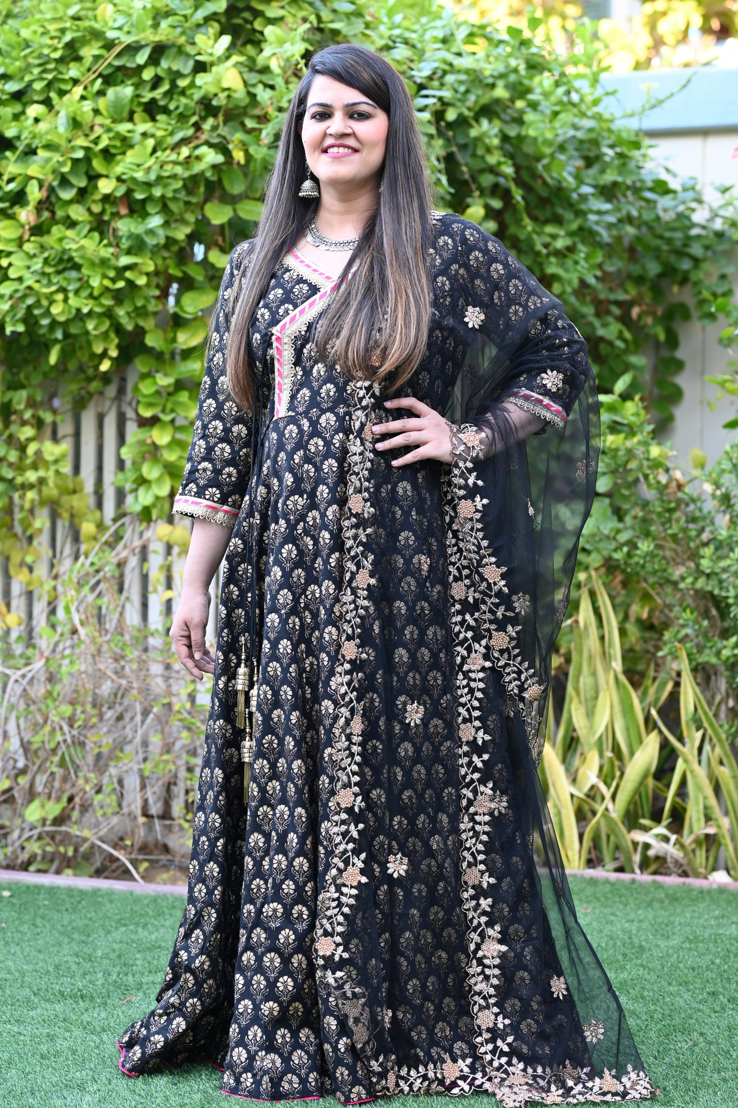 Hand Block Printed Black Angrakha Set - Urban Roots