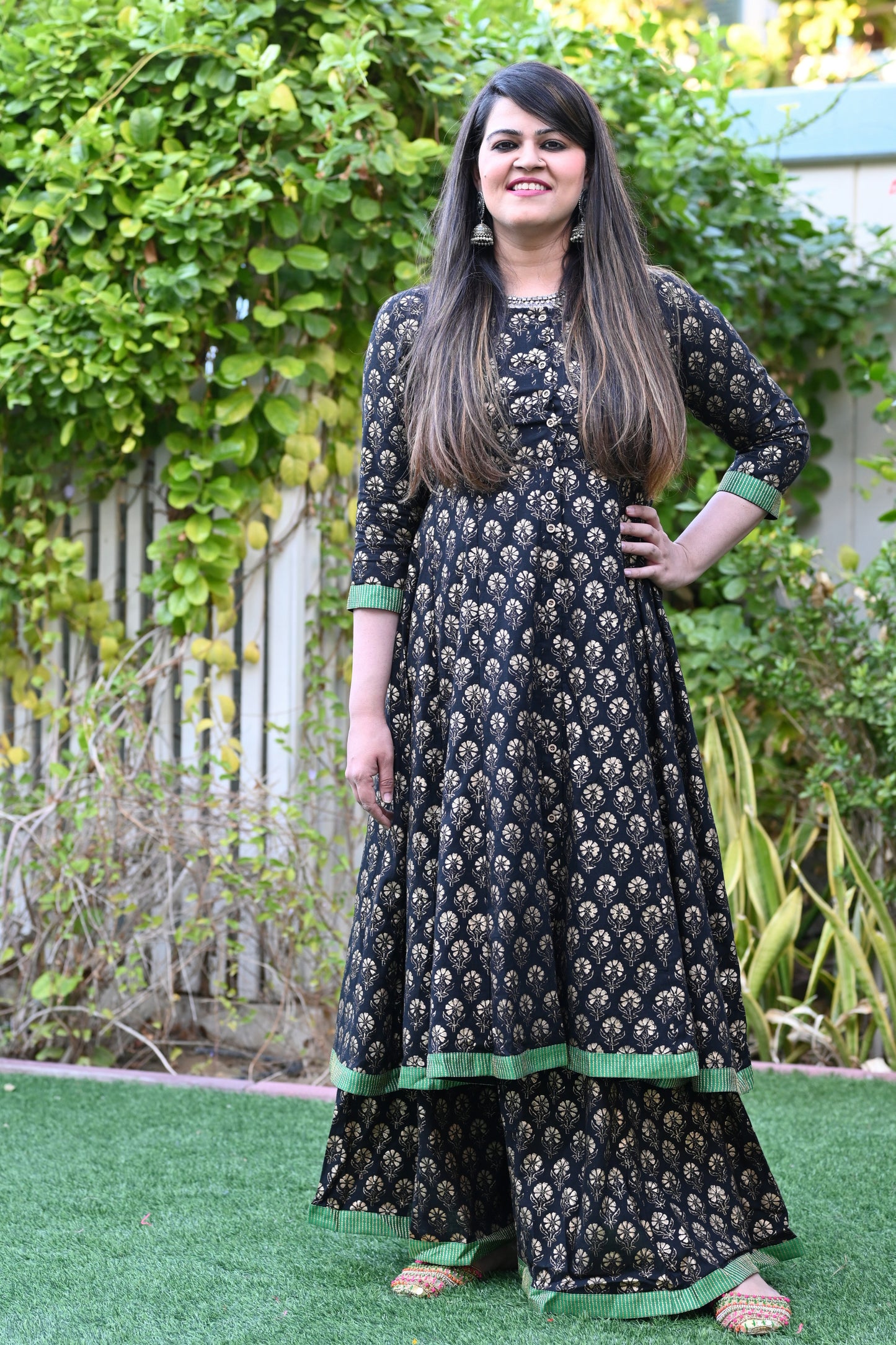 Hand Block Printed Black Sharara Set - Urban Roots