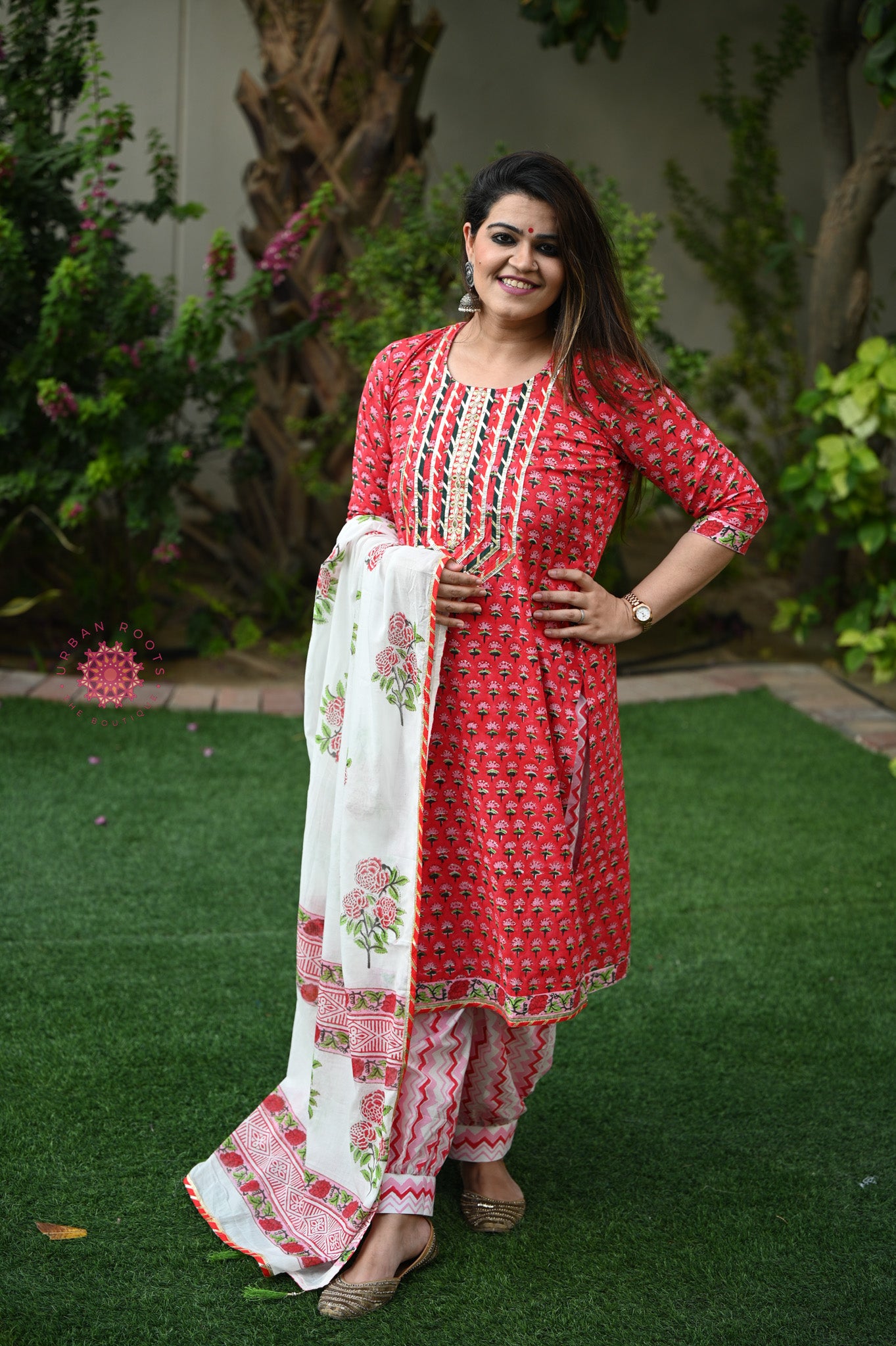 Block Printed Suit With Afghani Salwar - Urban Roots