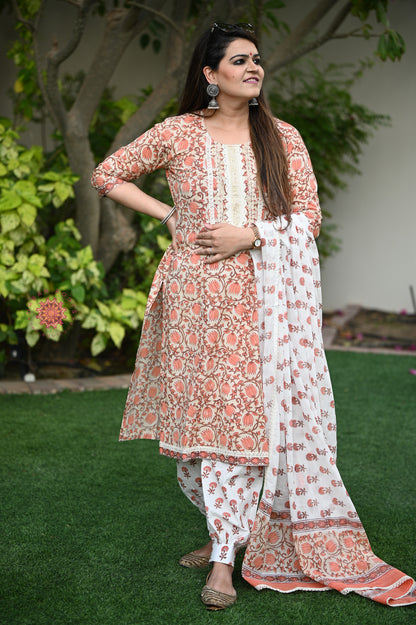 Block Printed Suit With Afghani Salwar - Urban Roots