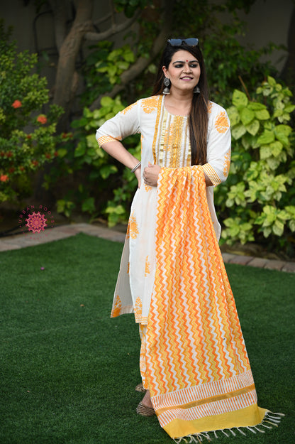 Block Printed Suit With Afghani Salwar - Urban Roots