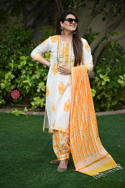 Block Printed Suit With Afghani Salwar - Urban Roots