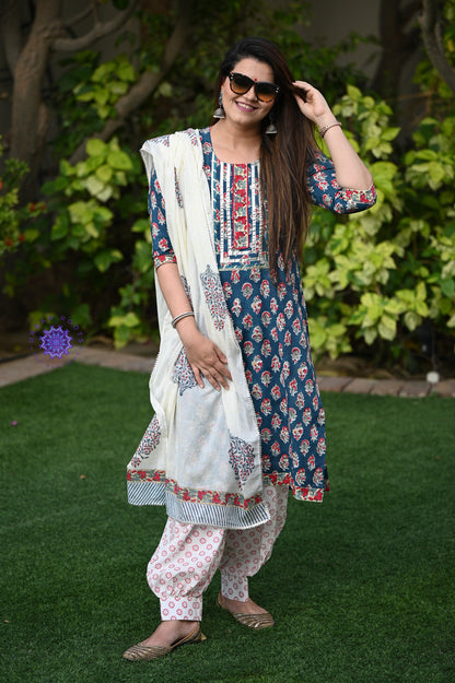 Block Printed Suit With Afghani Salwar - Urban Roots